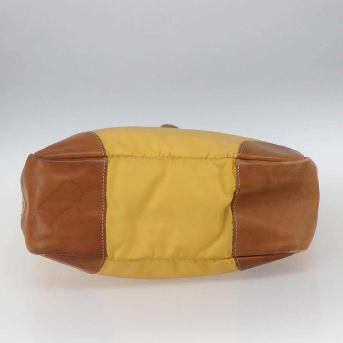 PRADA Tote Bag Nylon Yellow Silver Auth 166759