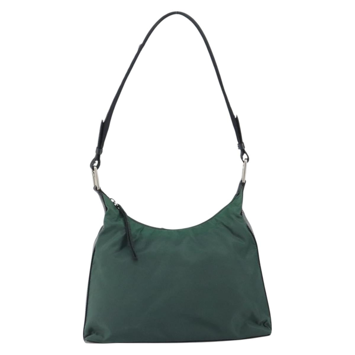 PRADA Shoulder Bag Nylon Khaki Silver Auth 166760