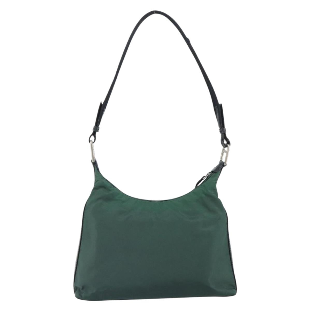 PRADA Shoulder Bag Nylon Khaki Silver Auth 166760