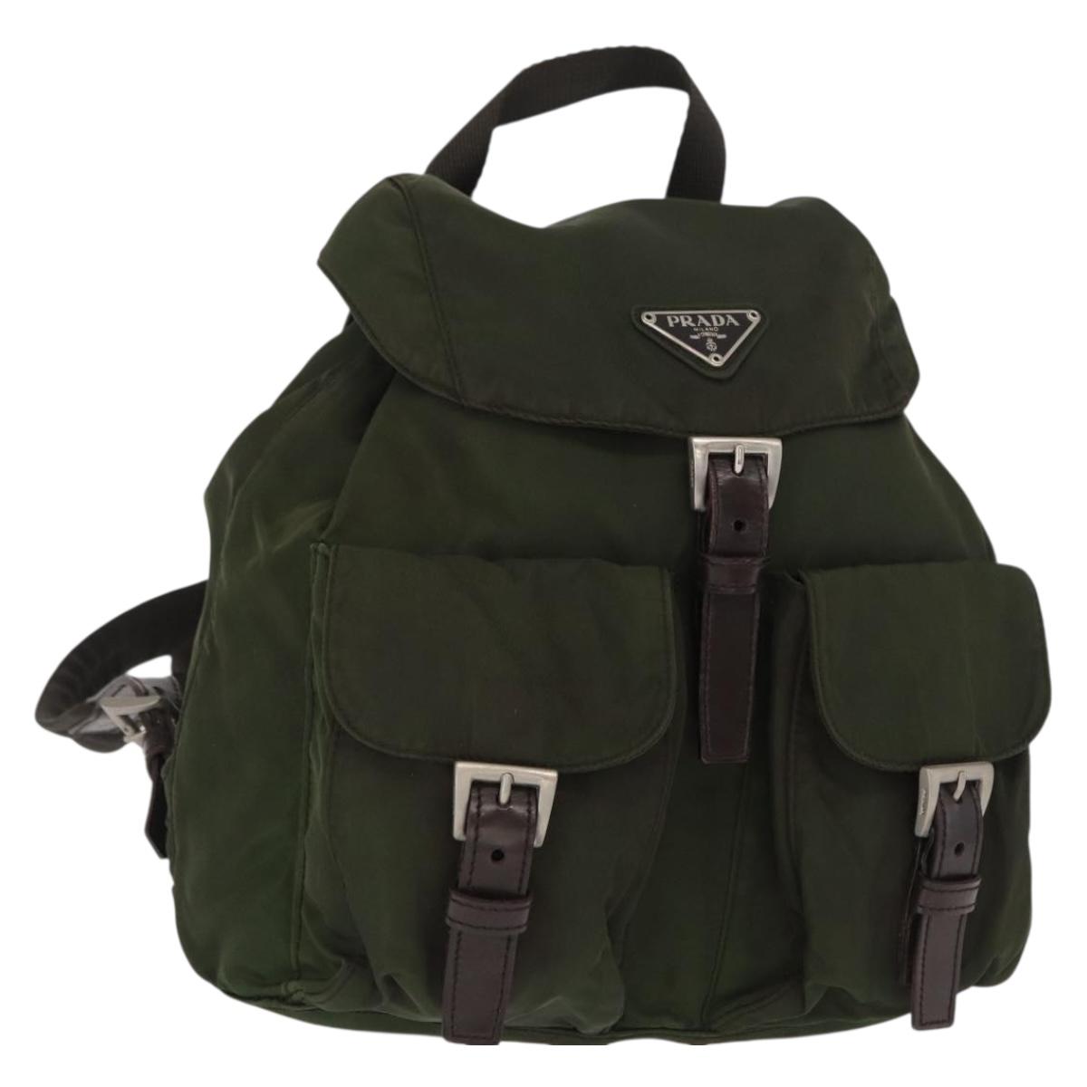 PRADA Backpack Nylon Khaki Silver Auth 166761