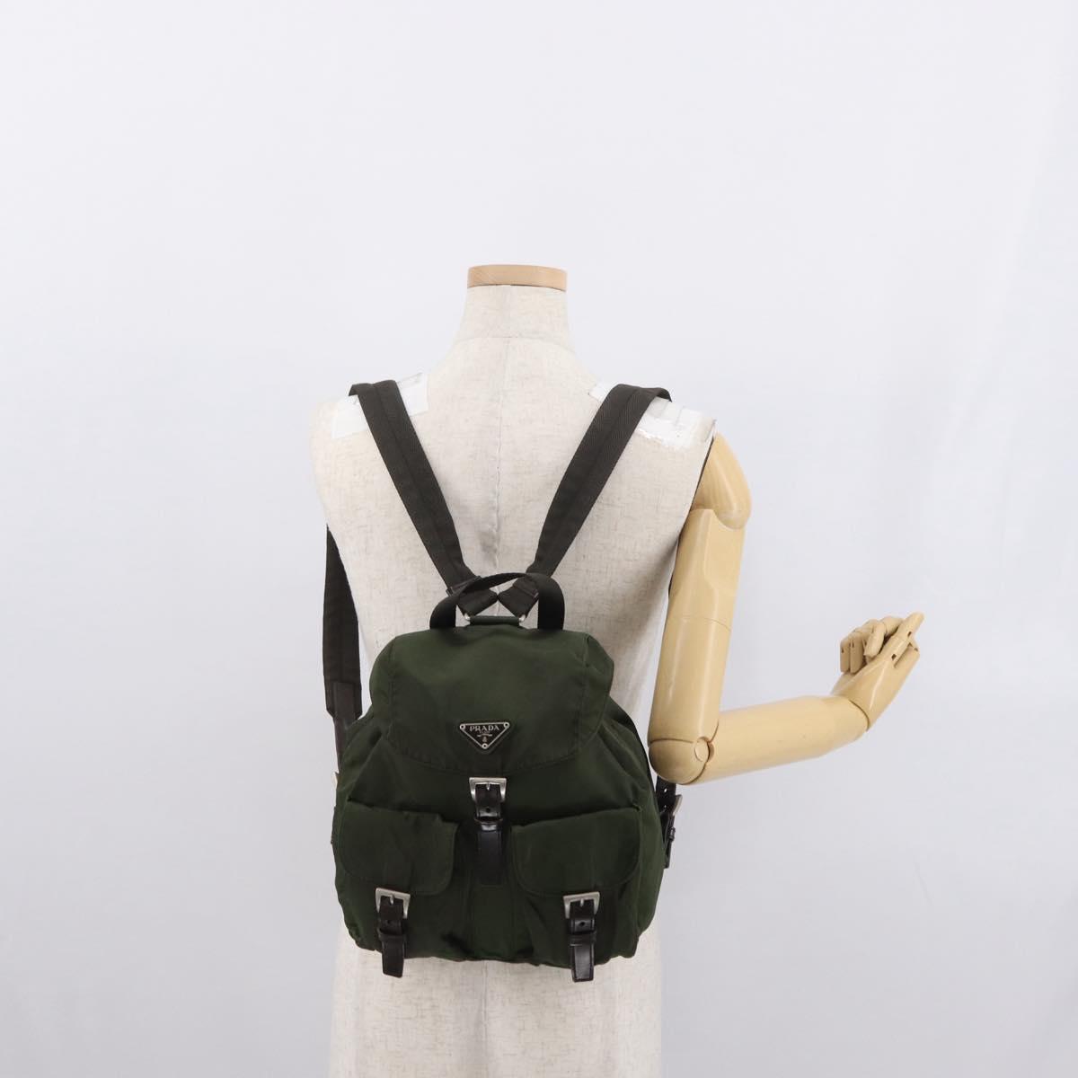 PRADA Backpack Nylon Khaki Silver Auth 166761