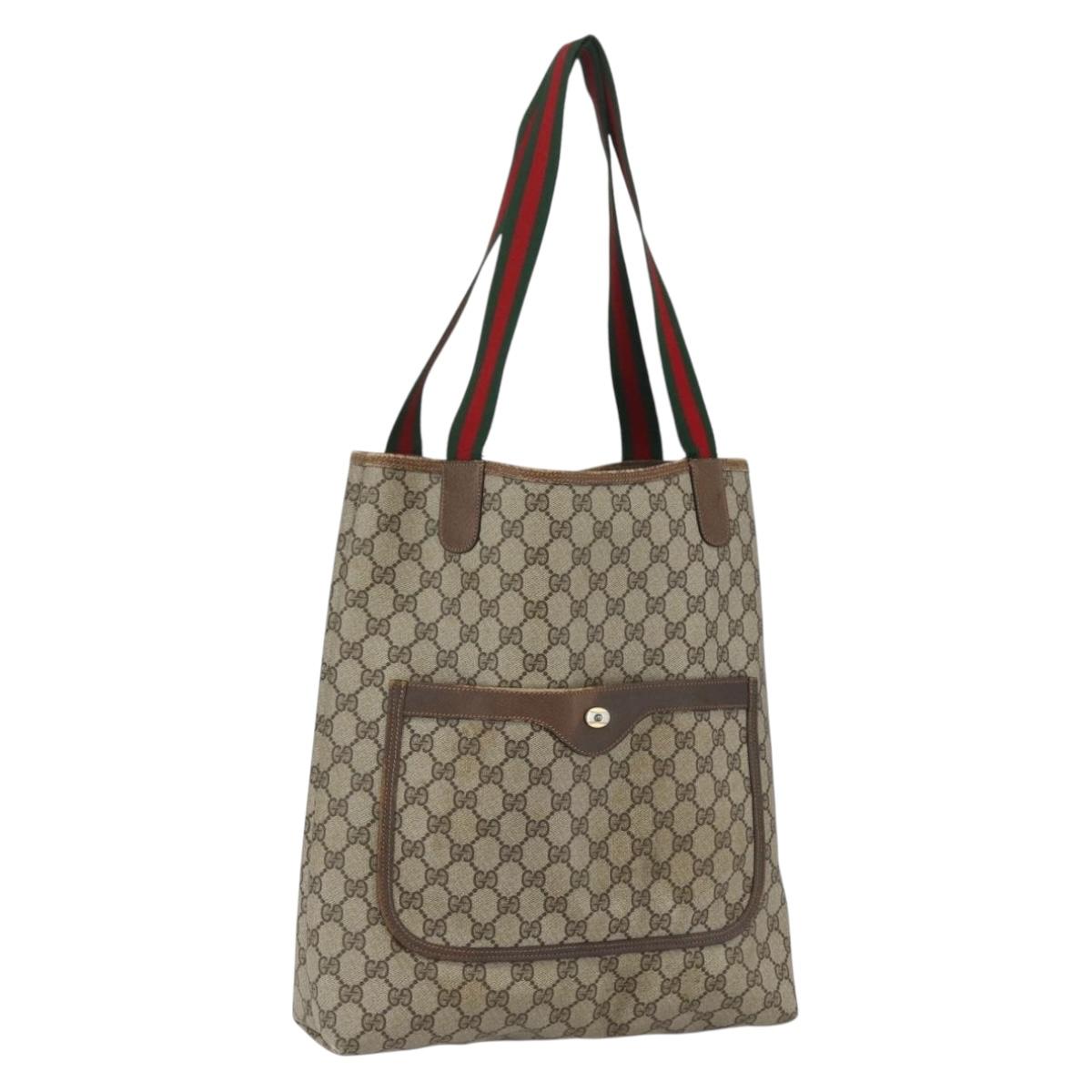 GUCCI GG Supreme Web Sherry Line Tote Bag PVC Beige Red 39 02 003 Auth 166766