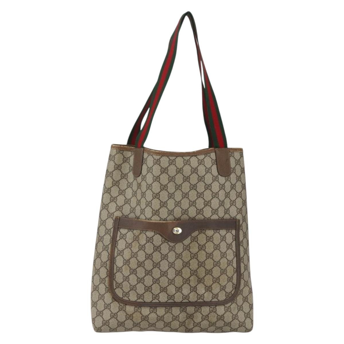 GUCCI GG Supreme Web Sherry Line Tote Bag PVC Beige Red 39 02 003 Auth 166766