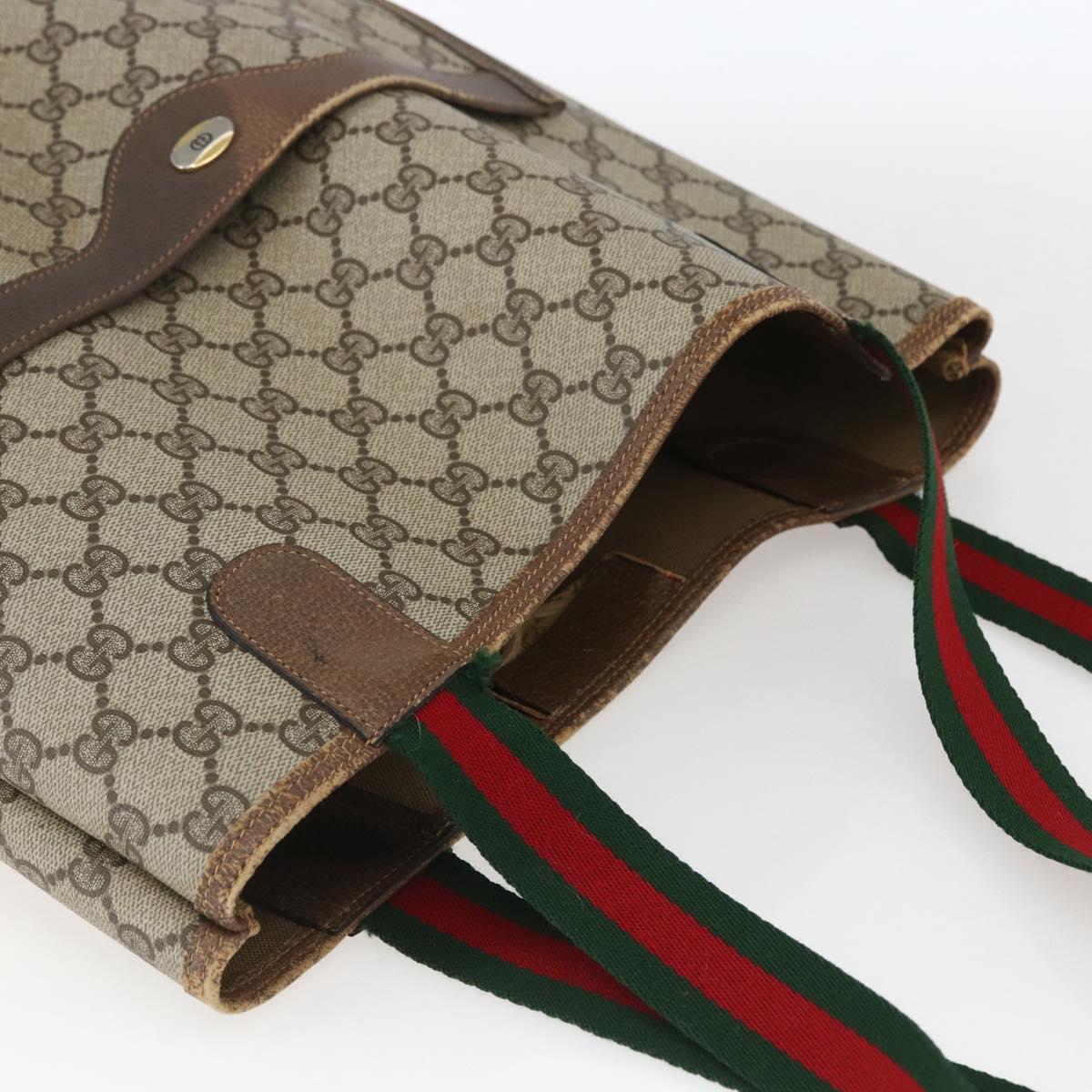 GUCCI GG Supreme Web Sherry Line Tote Bag PVC Beige Red 39 02 003 Auth 166766