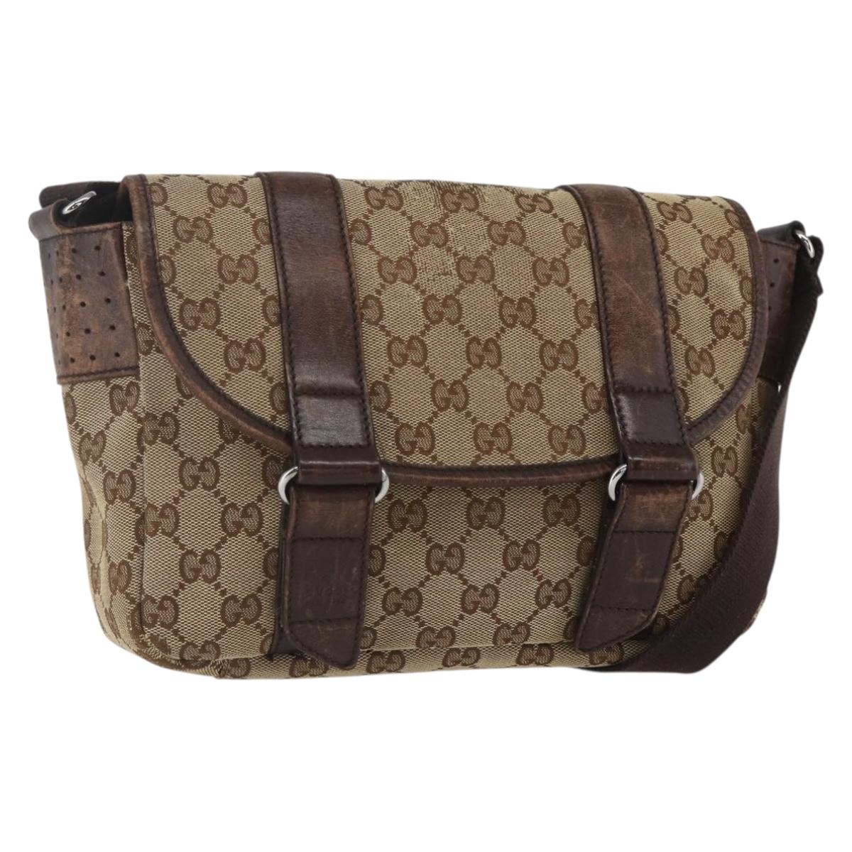 GUCCI GG Canvas Web Sherry Line Shoulder Bag Red Silver beige 145858 Auth 166768