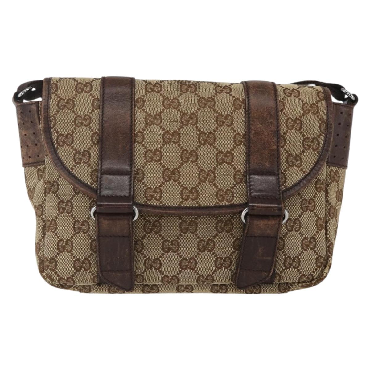 GUCCI GG Canvas Web Sherry Line Shoulder Bag Red Silver beige 145858 Auth 166768