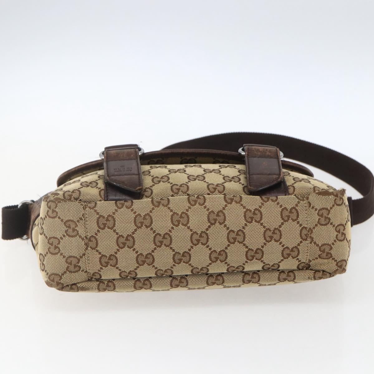 GUCCI GG Canvas Web Sherry Line Shoulder Bag Red Silver beige 145858 Auth 166768