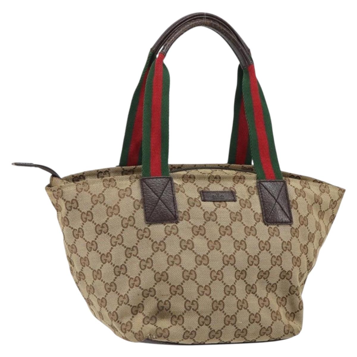 GUCCI GG Canvas Web Sherry Line Hand Bag Red Silver beige Auth 166769