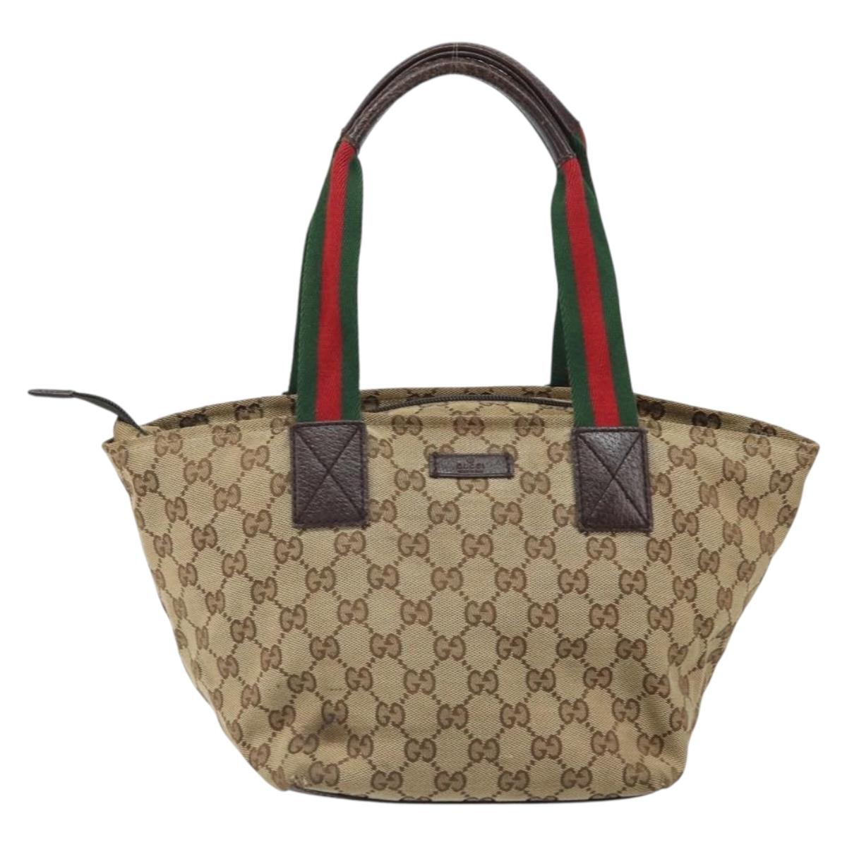 GUCCI GG Canvas Web Sherry Line Hand Bag Red Silver beige Auth 166769