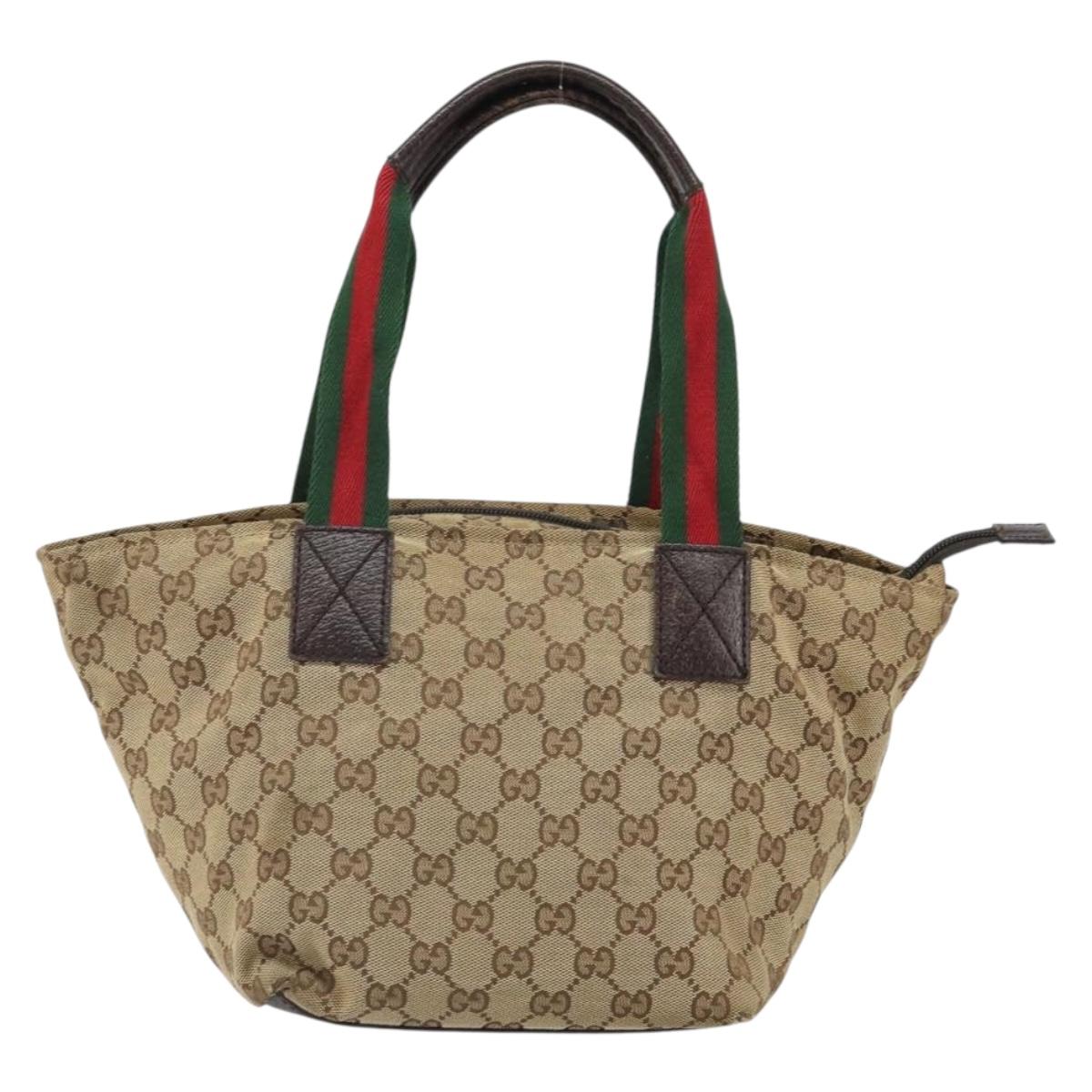 GUCCI GG Canvas Web Sherry Line Hand Bag Red Silver beige Auth 166769