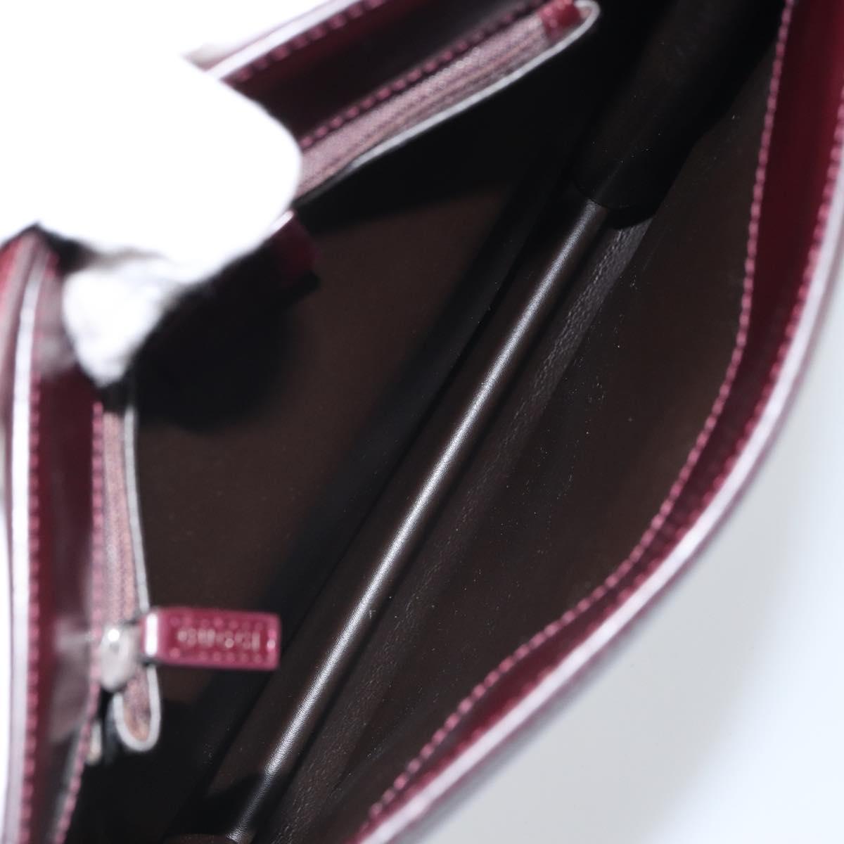 GUCCI Shoulder Bag Patent leather Bordeaux Silver Auth 166771