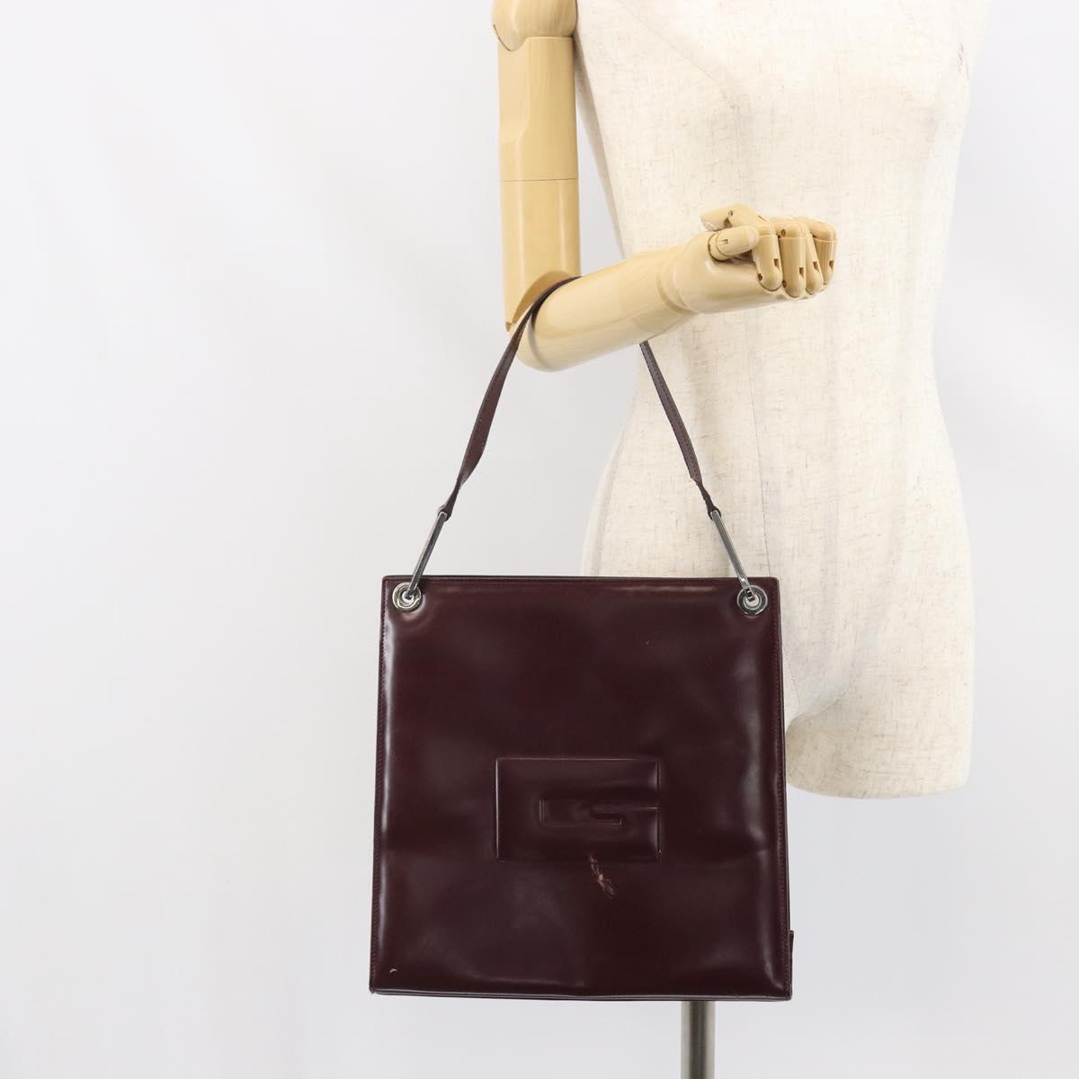 GUCCI Shoulder Bag Patent leather Bordeaux Silver Auth 166771
