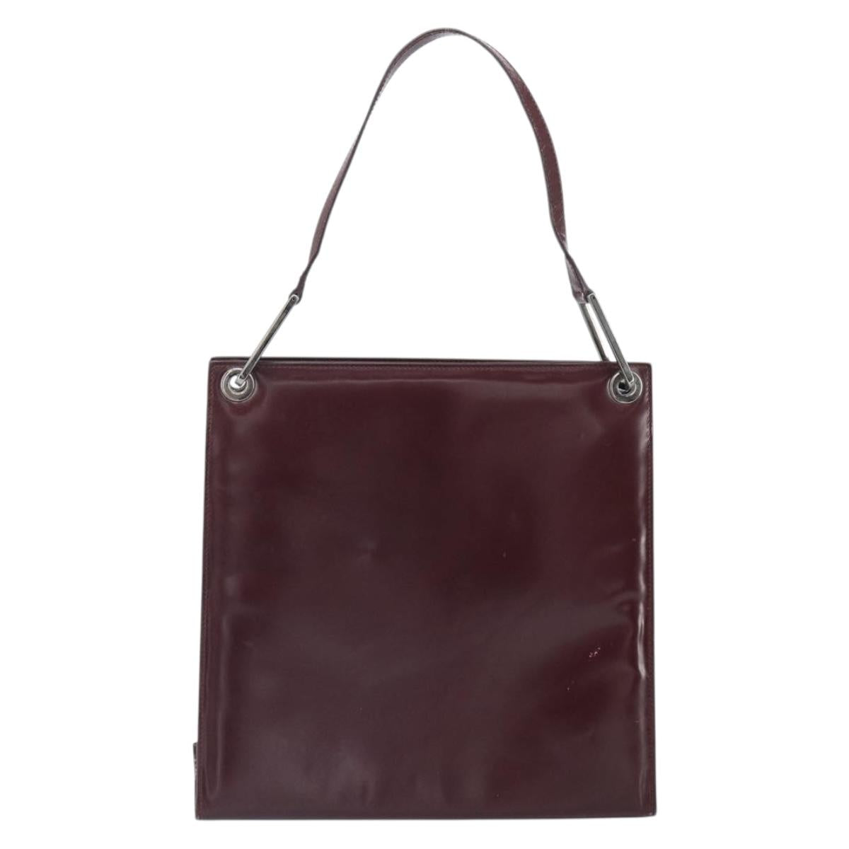 GUCCI Shoulder Bag Patent leather Bordeaux Silver Auth 166771