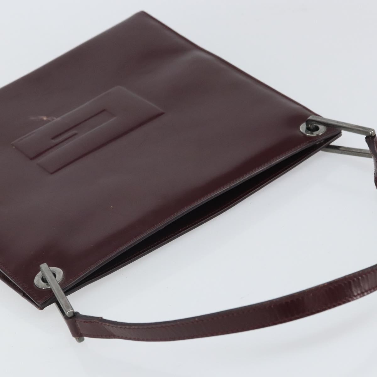 GUCCI Shoulder Bag Patent leather Bordeaux Silver Auth 166771