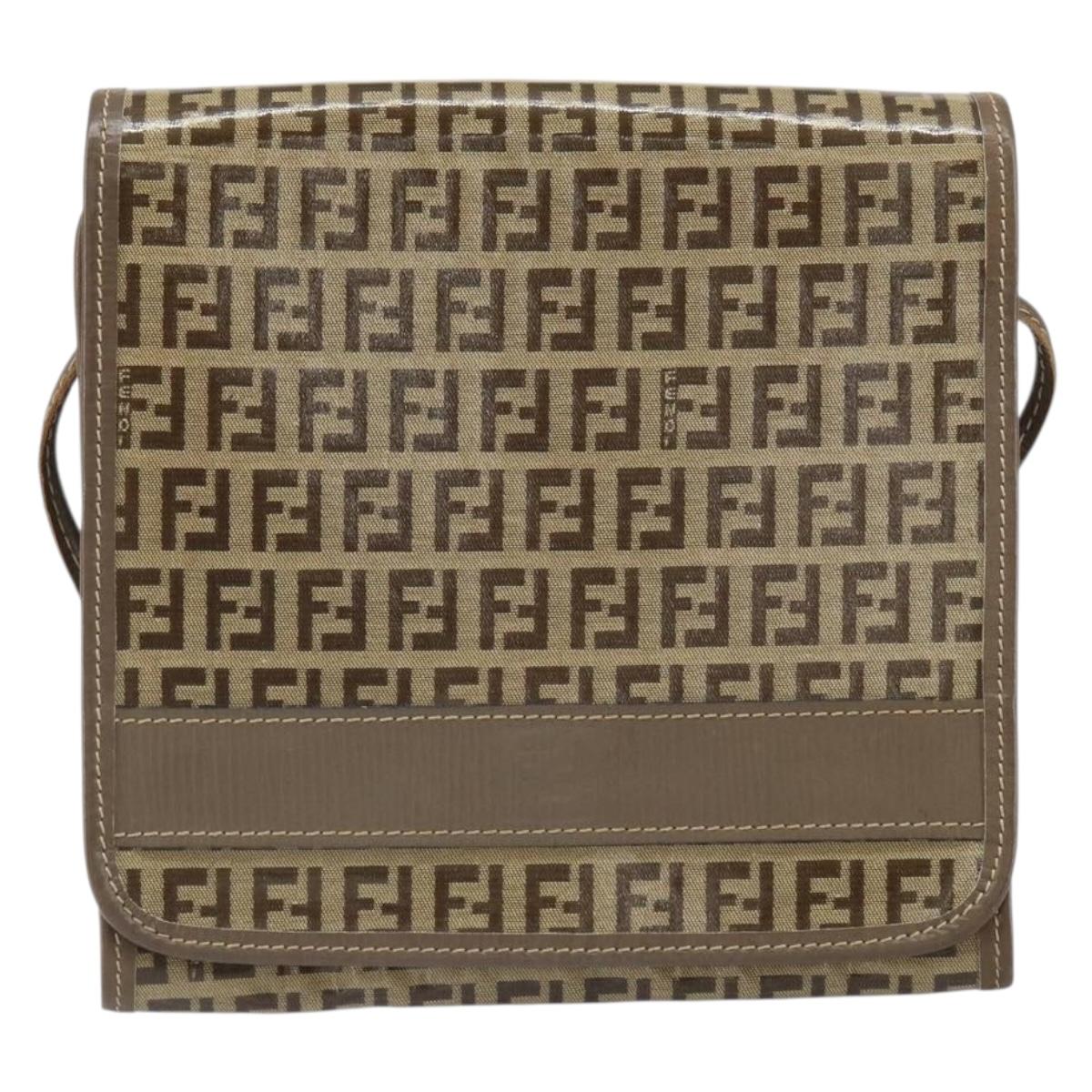 FENDI Zucchino Canvas Shoulder Bag Beige Auth 166774