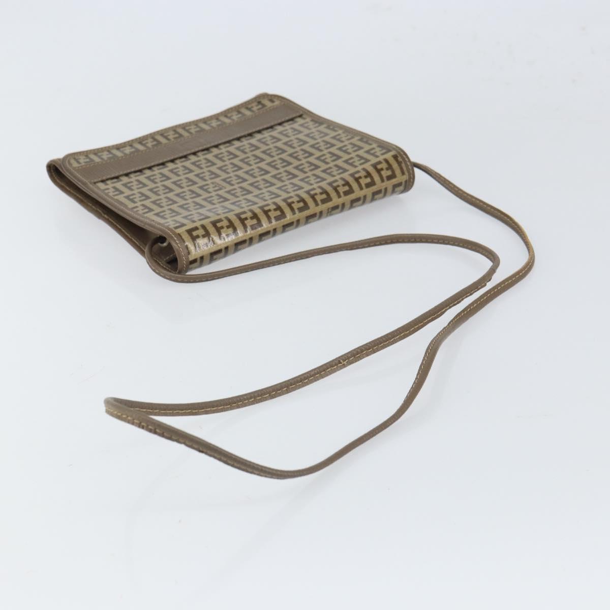 FENDI Zucchino Canvas Shoulder Bag Beige Auth 166774