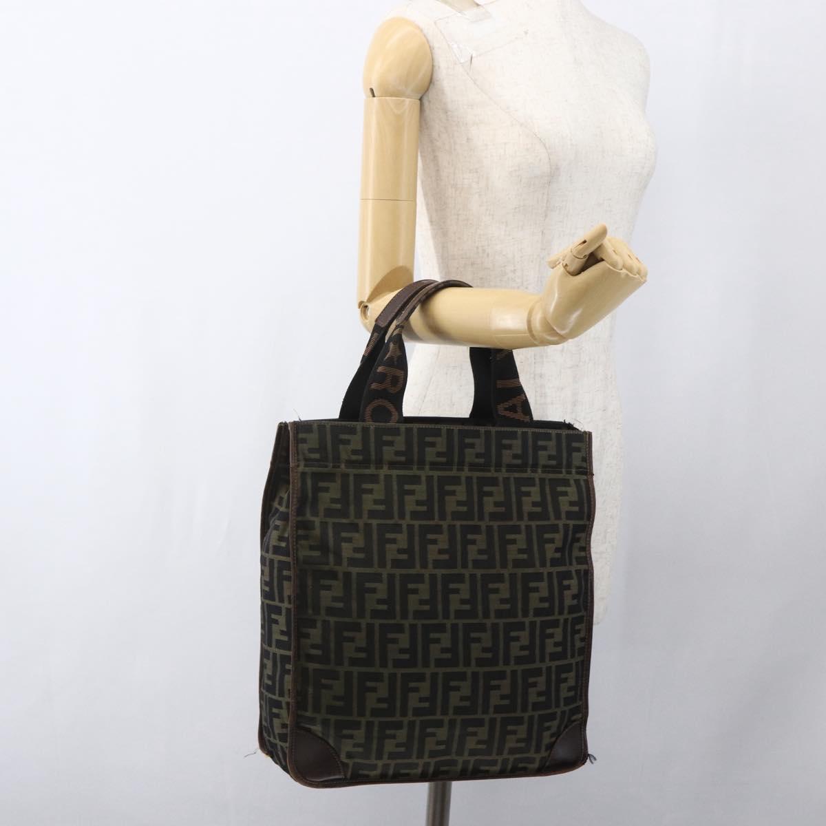 FENDI Zucca Canvas Tote Bag Black Brown Auth 166775