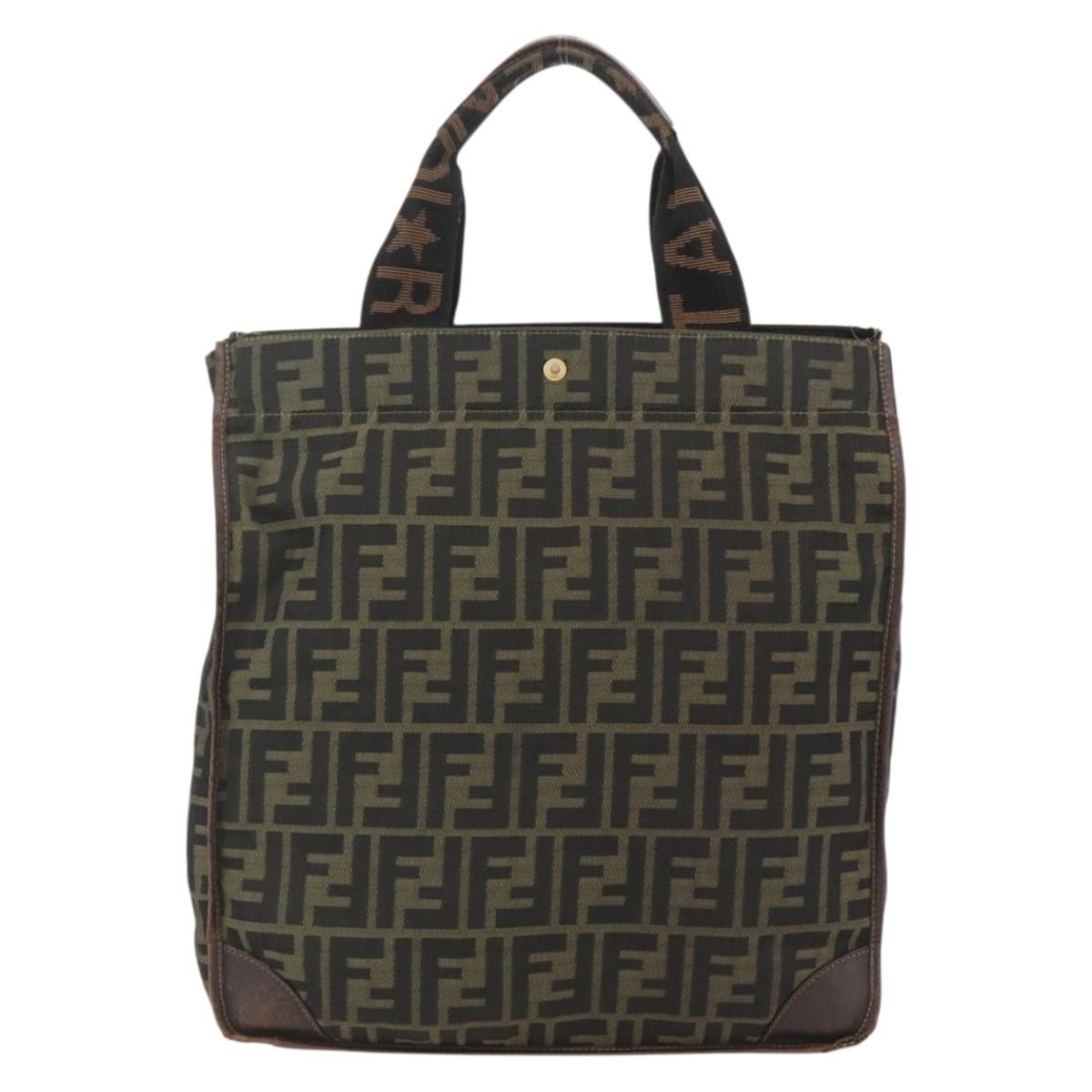FENDI Zucca Canvas Tote Bag Black Brown Auth 166775