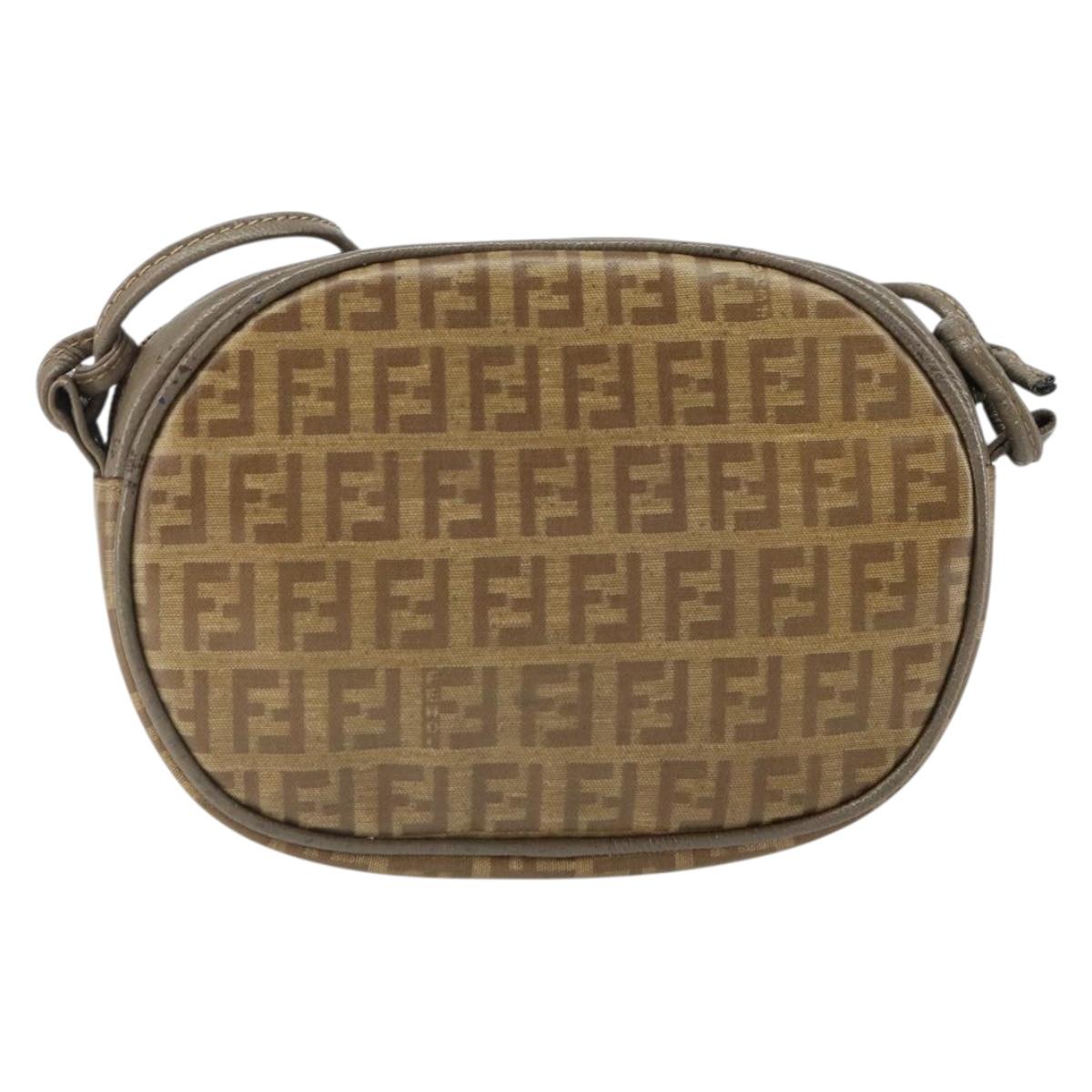 FENDI Zucchino Canvas Shoulder Bag Beige Auth 166776