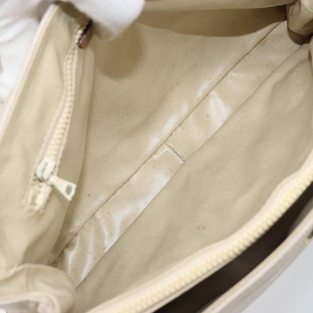 CELINE Hand Bag Leather White Gold Auth 166779
