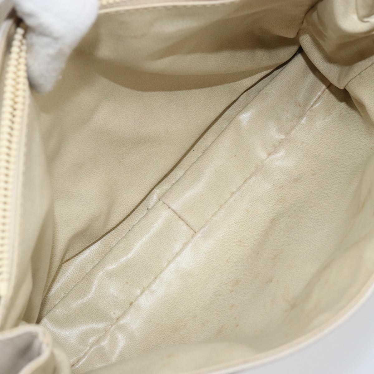 CELINE Hand Bag Leather White Gold Auth 166779