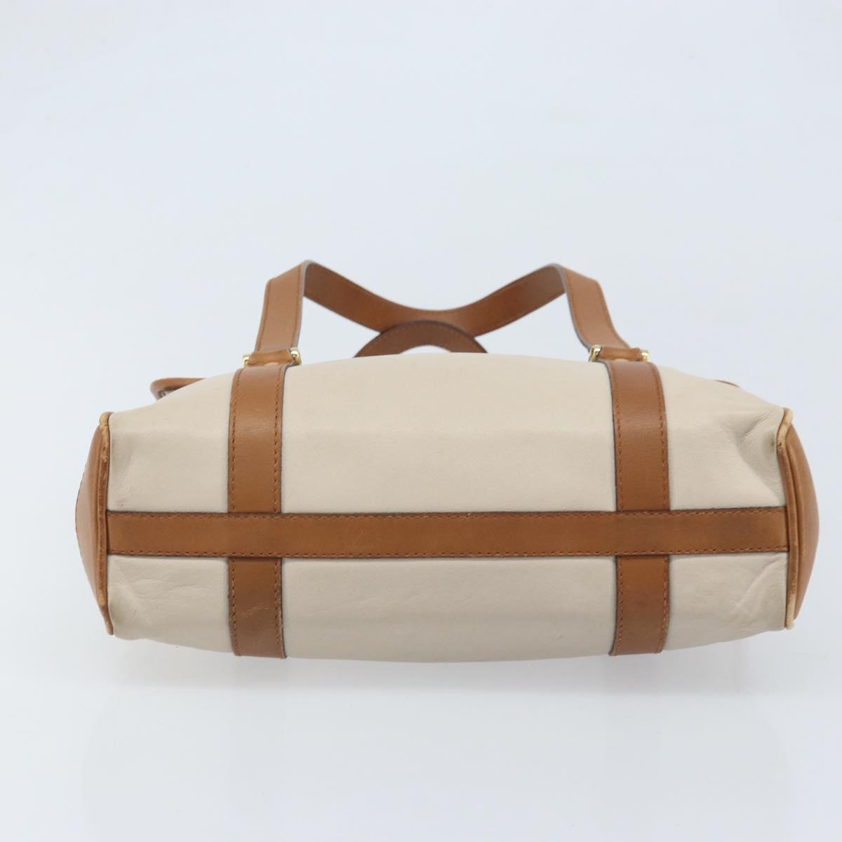 CELINE Hand Bag Leather White Gold Auth 166779