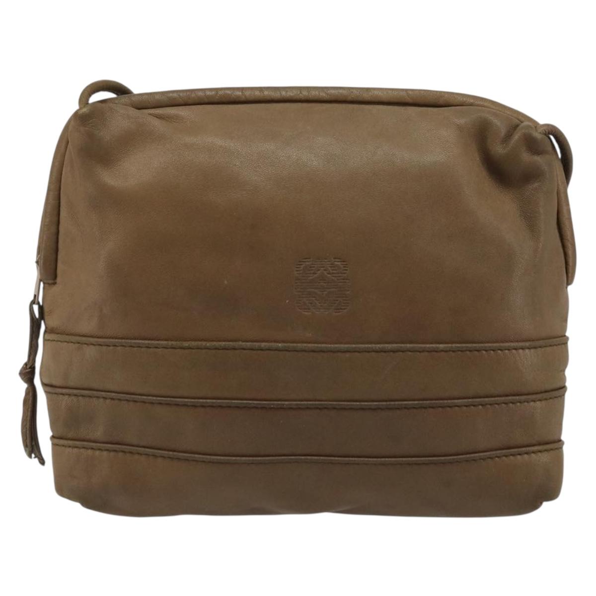 LOEWE Anagram Shoulder Bag Leather Brown Auth 166780