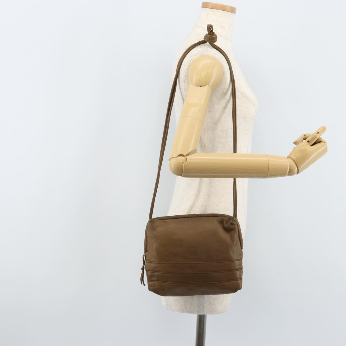 LOEWE Anagram Shoulder Bag Leather Brown Auth 166780
