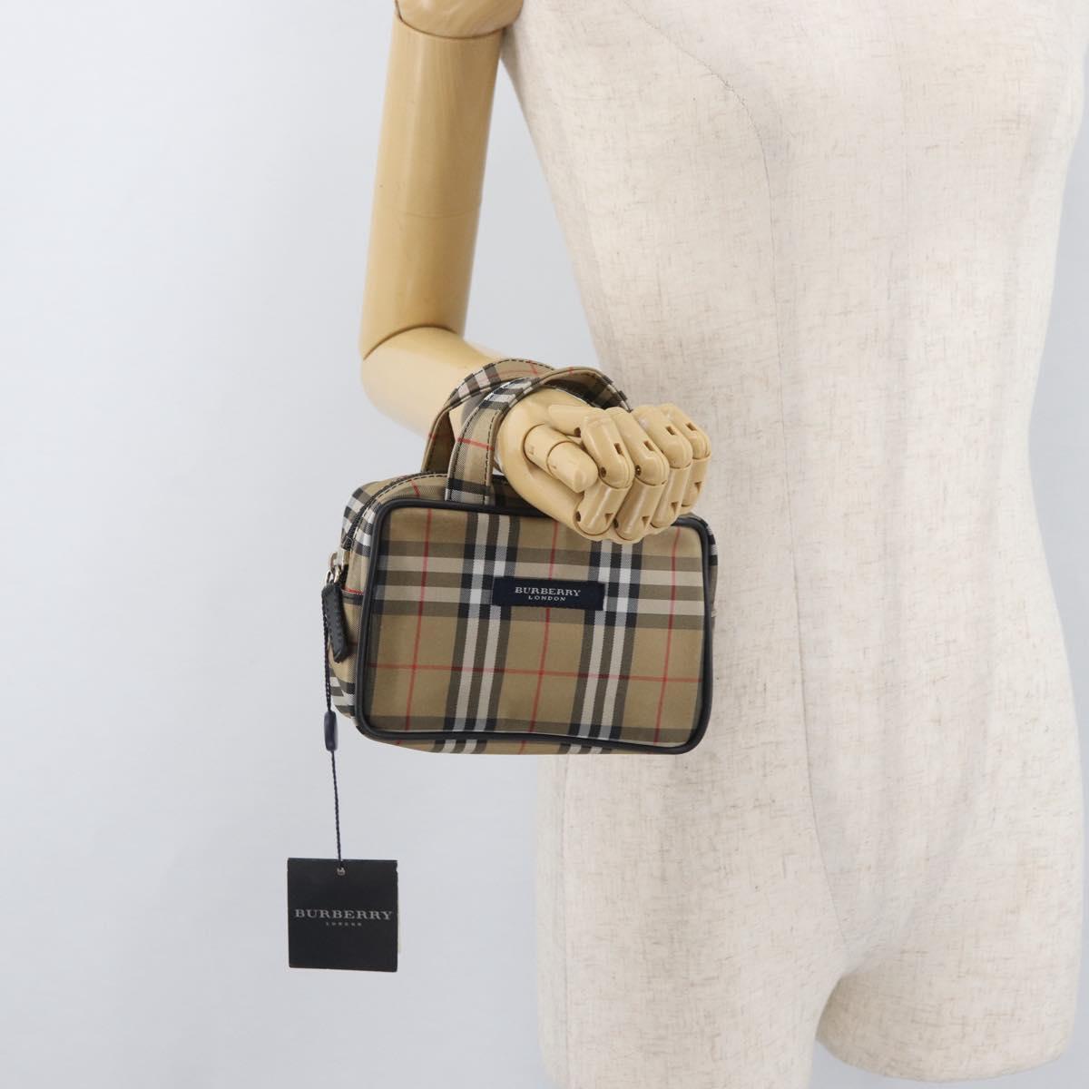 BURBERRY Nova Check Hand Bag Nylon Silver Beige Auth 166781