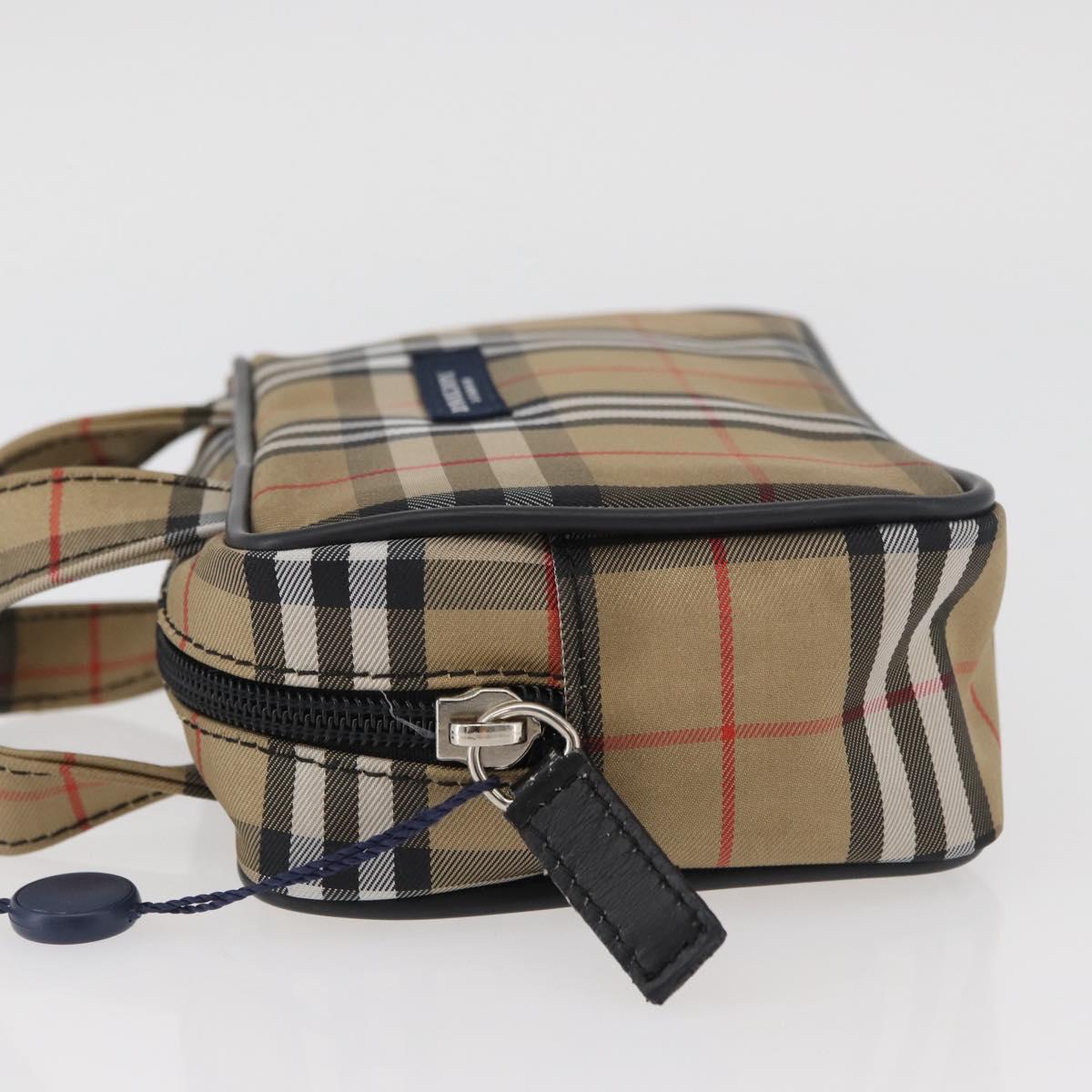 BURBERRY Nova Check Hand Bag Nylon Silver Beige Auth 166781