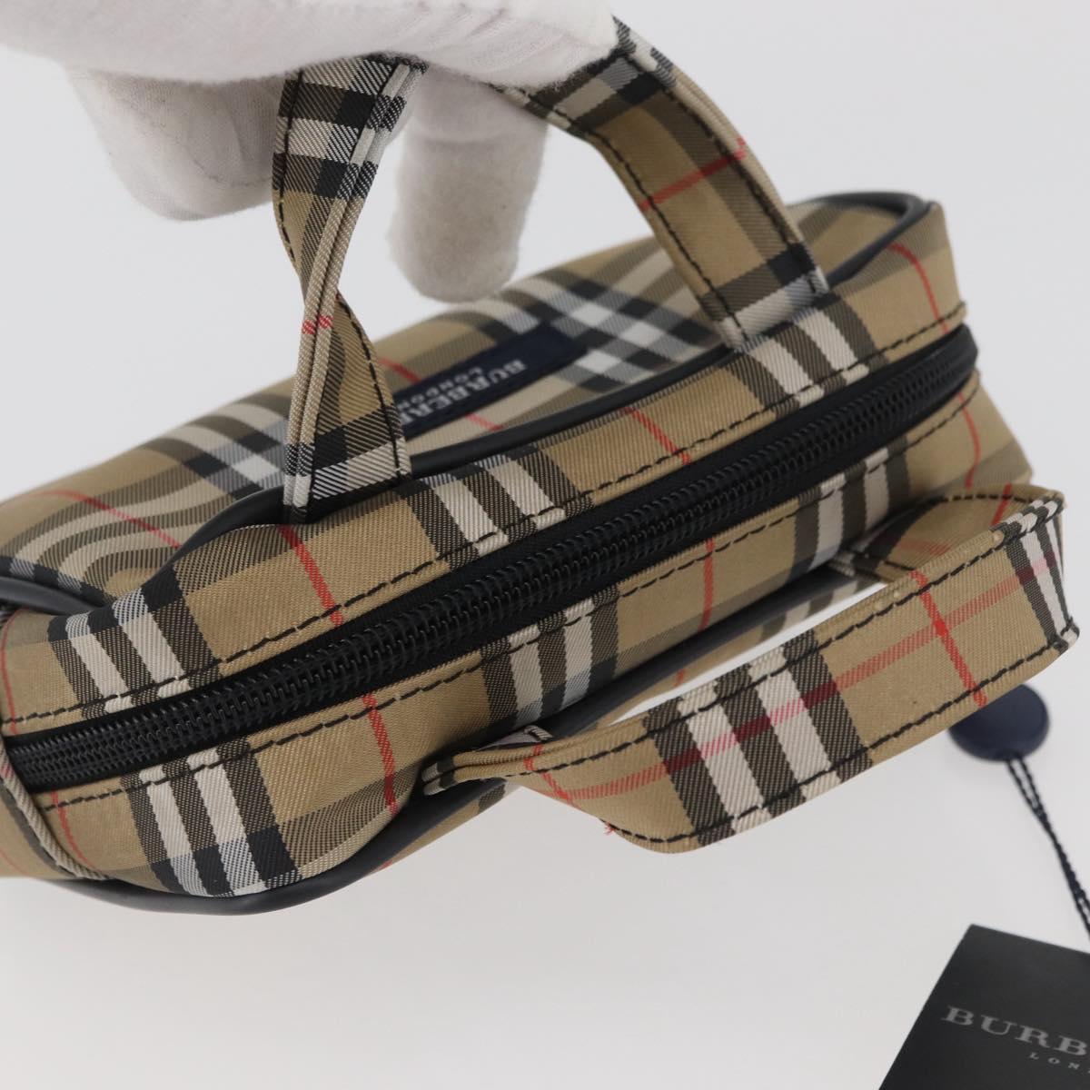 BURBERRY Nova Check Hand Bag Nylon Silver Beige Auth 166781