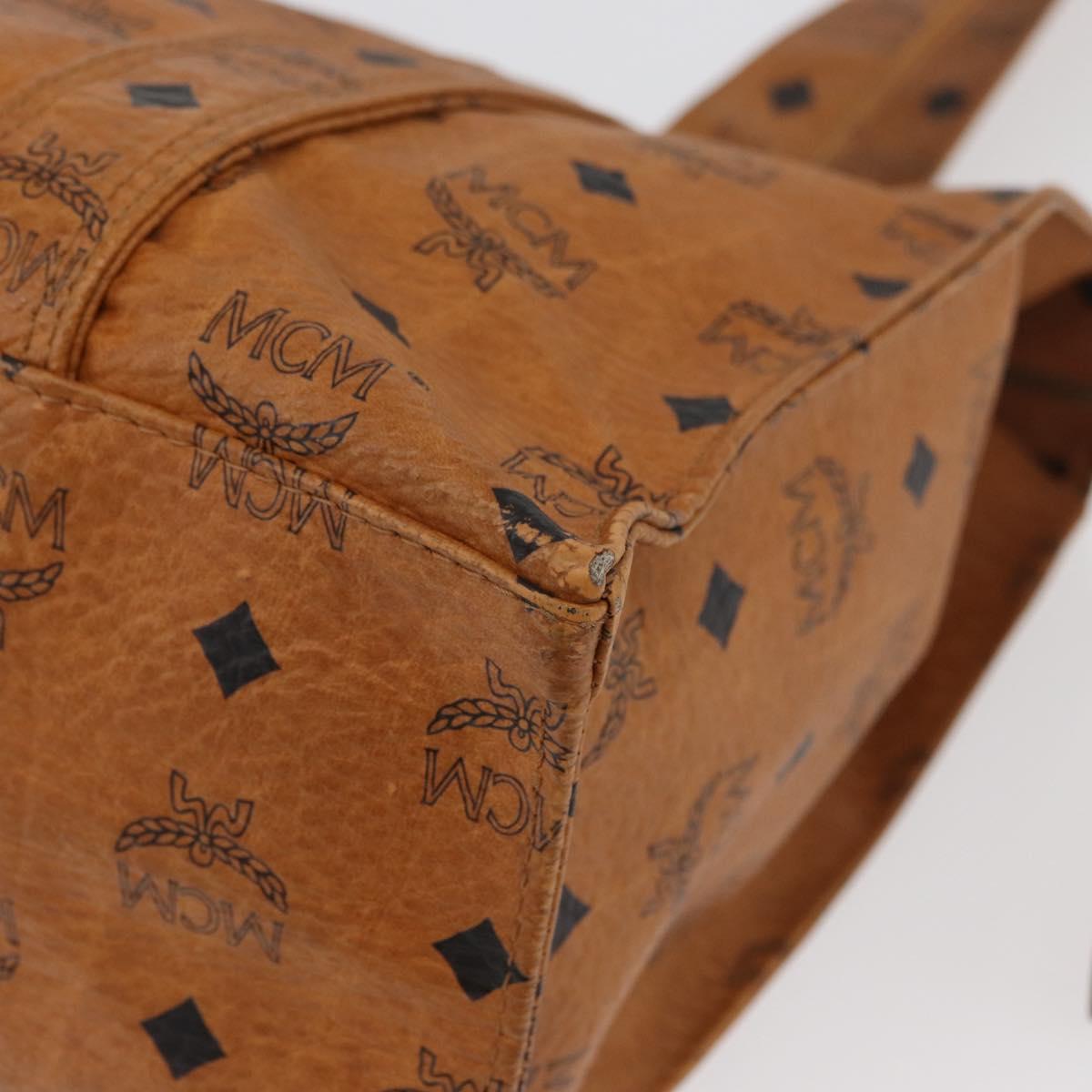 MCM Vicetos Logogram Tote Bag PVC Leather Brown Gold Auth 166783