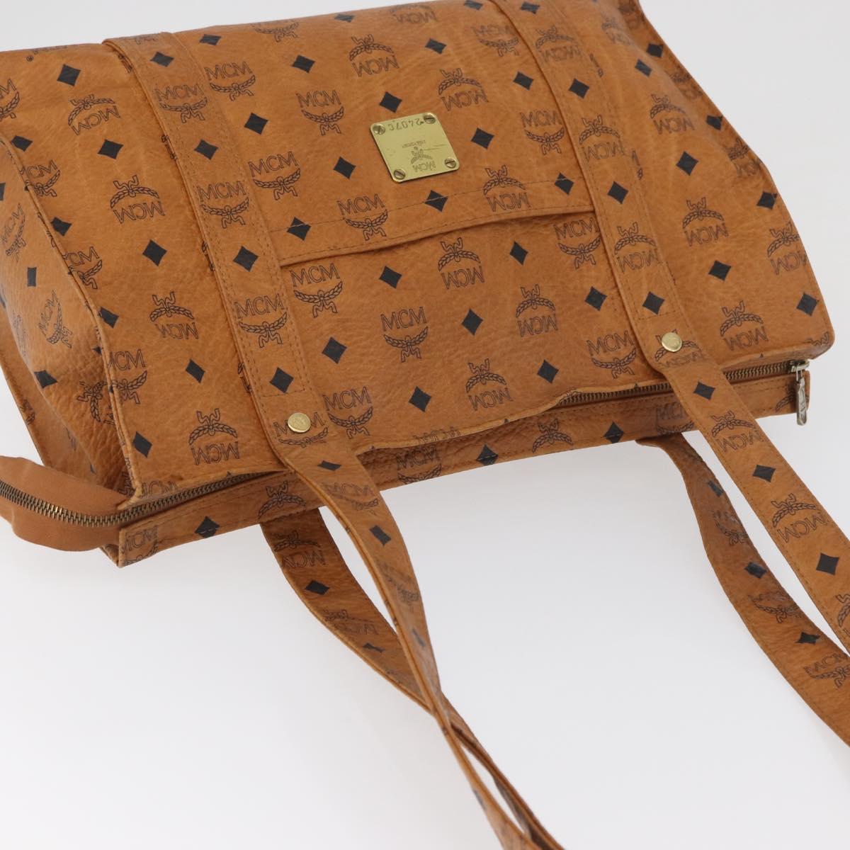 MCM Vicetos Logogram Tote Bag PVC Leather Brown Gold Auth 166783