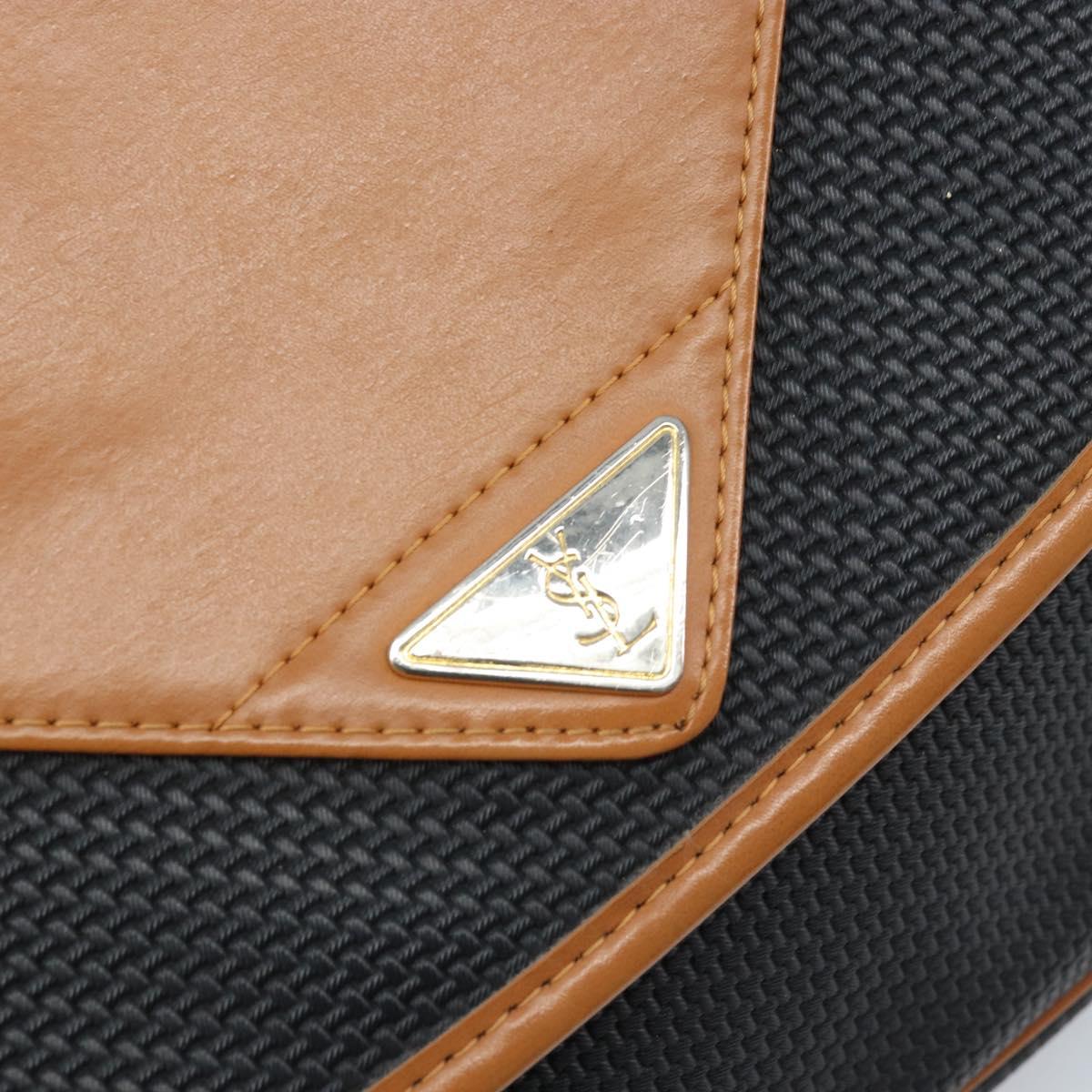 SAINT LAURENT Shoulder Bag Leather Black Gold Auth 166787