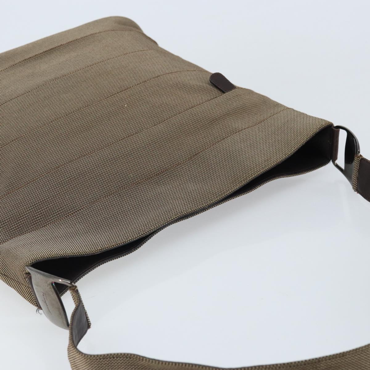 Salvatore Ferragamo Shoulder Bag Canvas Beige Silver Auth 166789