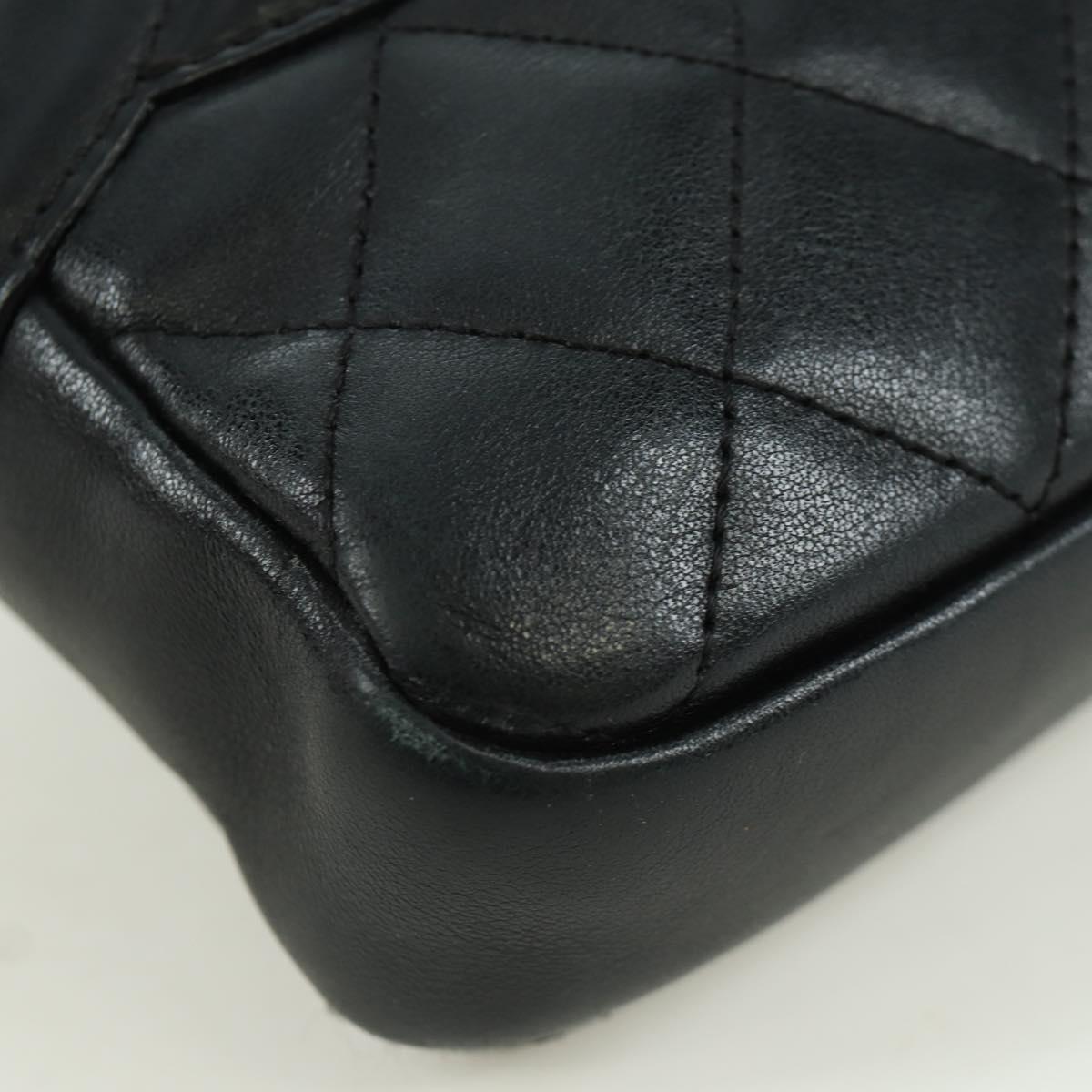 CHANEL Cambon Line Matelasse Shoulder Bag Leather Black Silver CC Auth 166791A