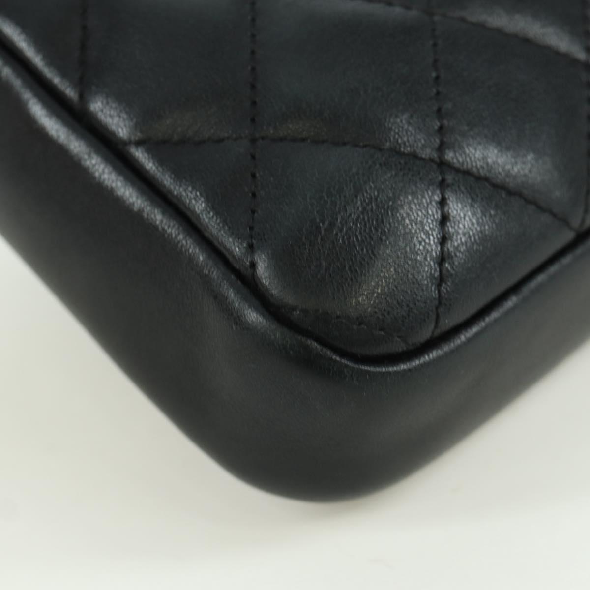 CHANEL Cambon Line Matelasse Shoulder Bag Leather Black Silver CC Auth 166791A