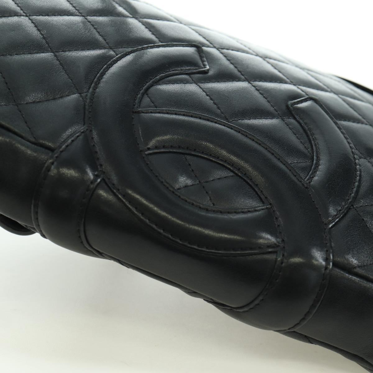 CHANEL Cambon Line Matelasse Shoulder Bag Leather Black Silver CC Auth 166791A