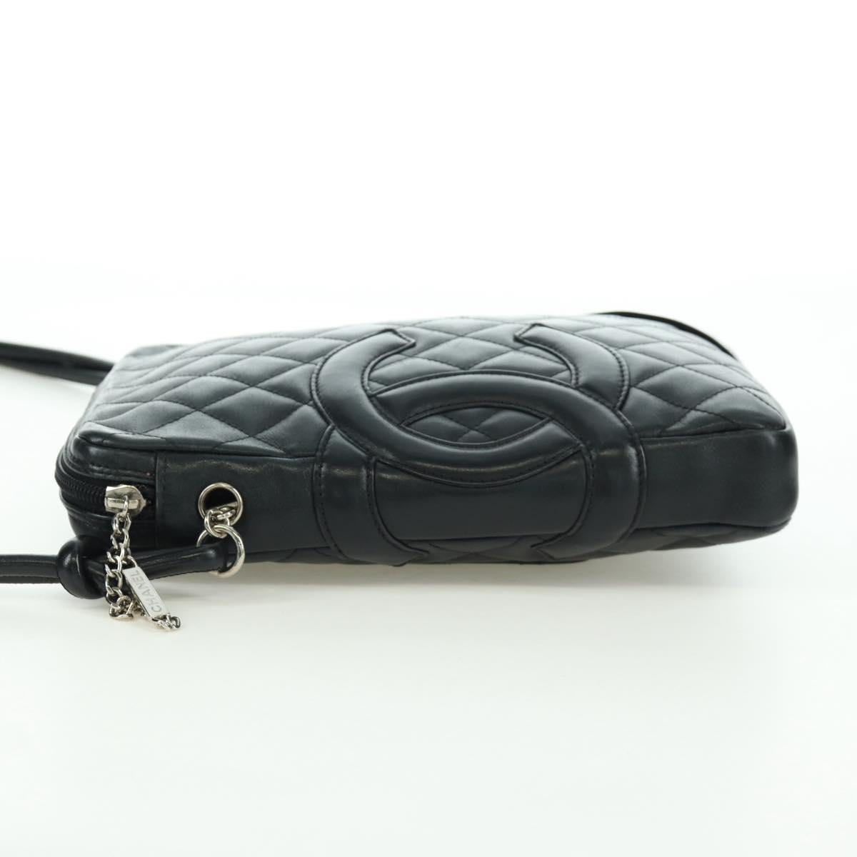 CHANEL Cambon Line Matelasse Shoulder Bag Leather Black Silver CC Auth 166791A