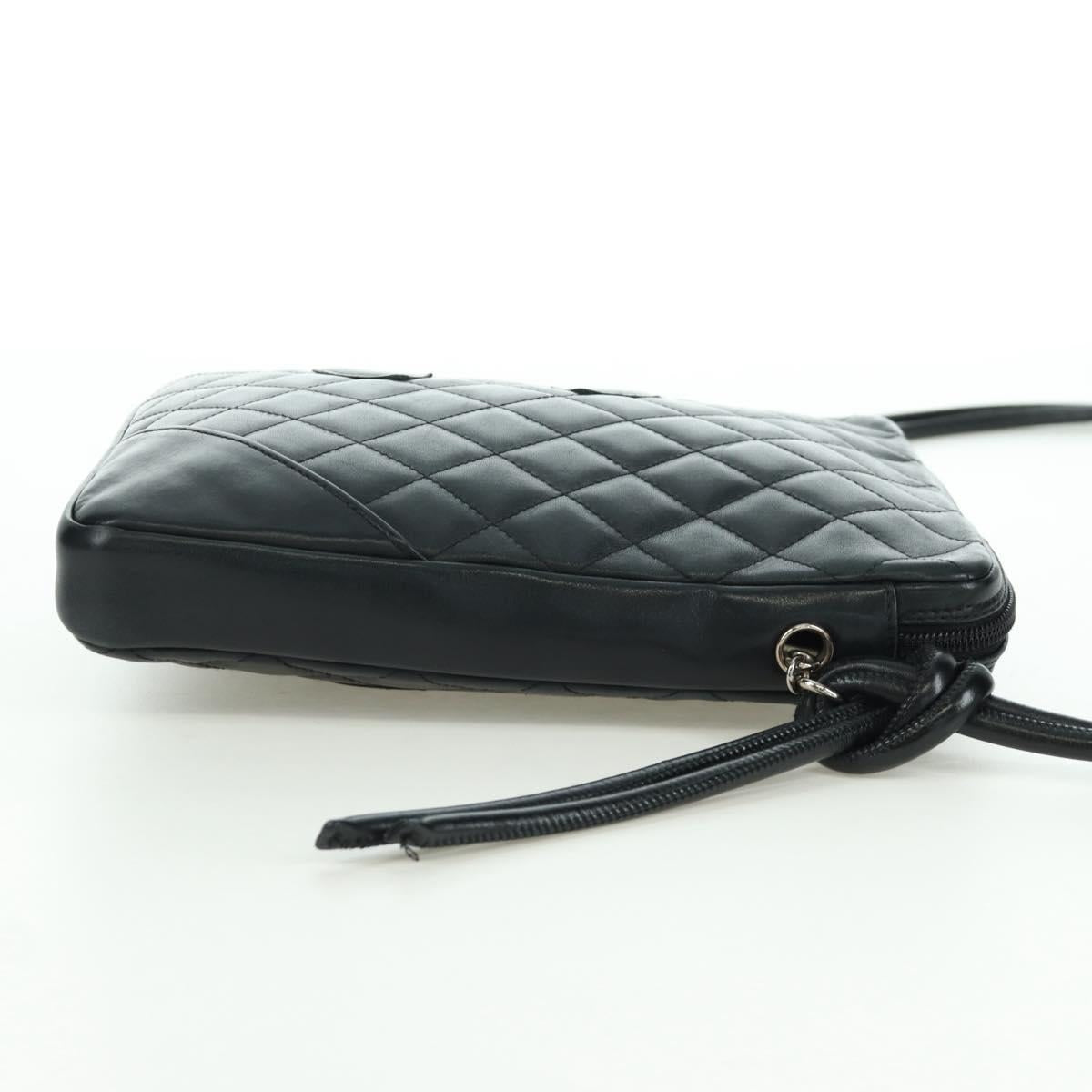CHANEL Cambon Line Matelasse Shoulder Bag Leather Black Silver CC Auth 166791A