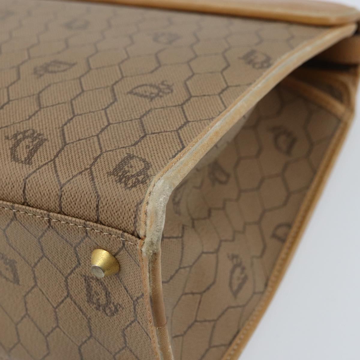 Christian Dior Honeycomb Canvas Hand Bag PVC Beige Gold Auth 166792