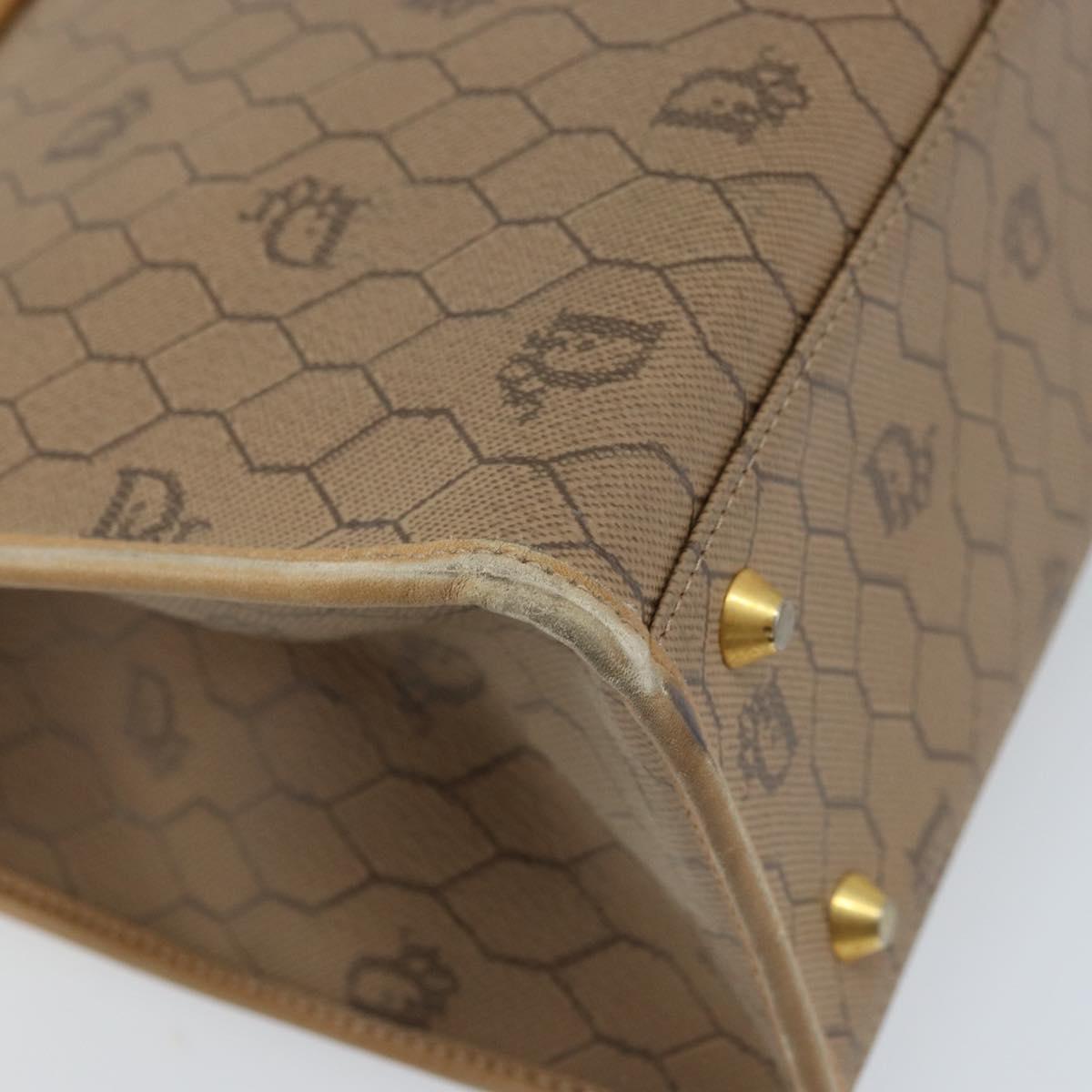 Christian Dior Honeycomb Canvas Hand Bag PVC Beige Gold Auth 166792