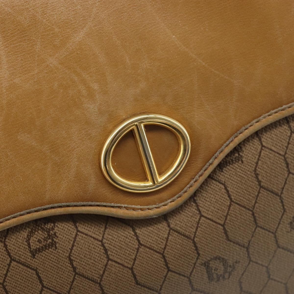 Christian Dior Honeycomb Canvas Hand Bag PVC Beige Gold Auth 166792