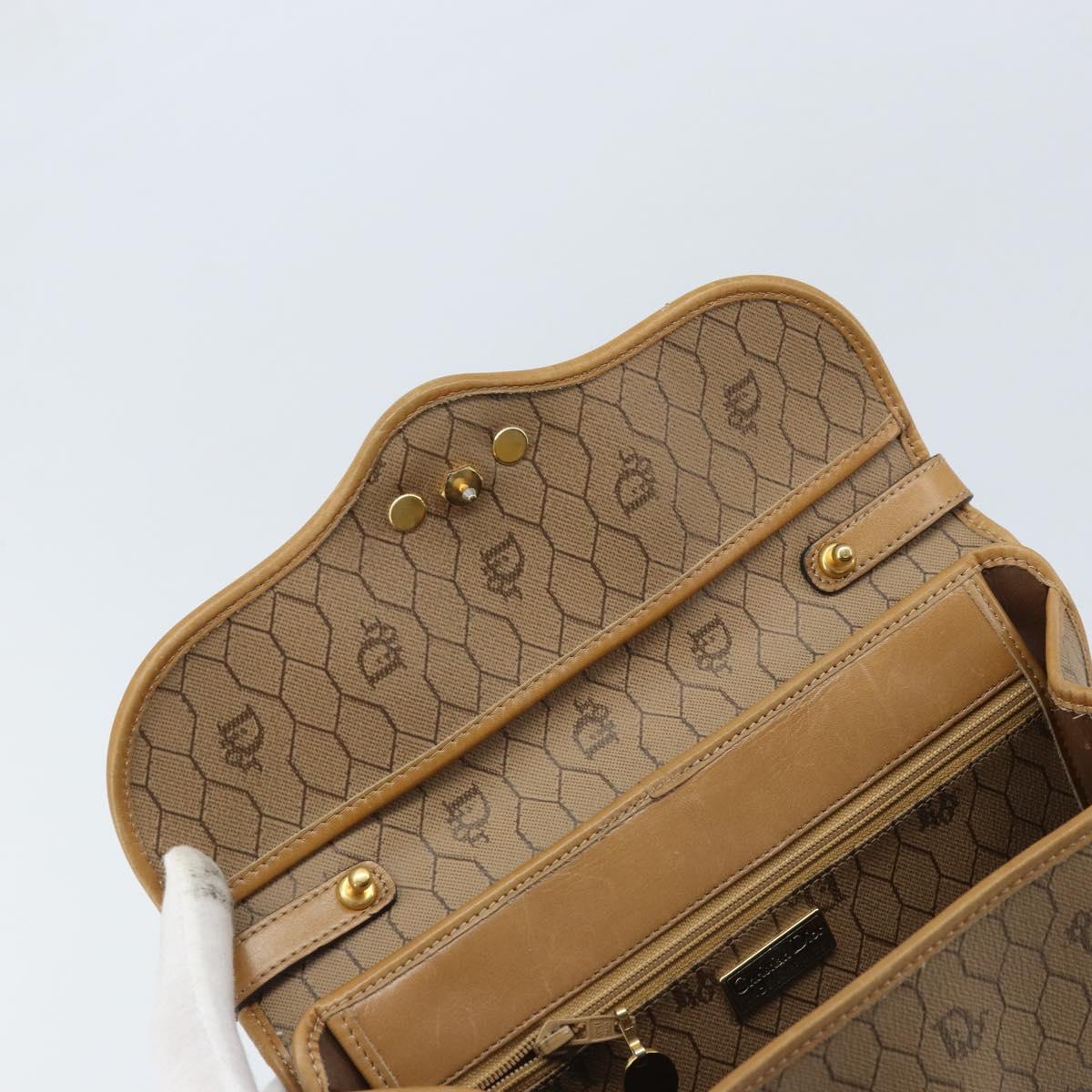 Christian Dior Honeycomb Canvas Hand Bag PVC Beige Gold Auth 166792