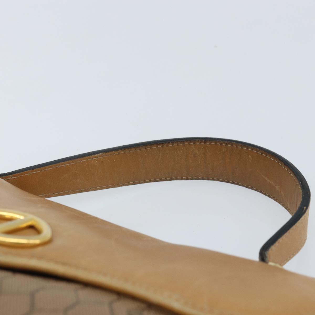 Christian Dior Honeycomb Canvas Hand Bag PVC Beige Gold Auth 166792