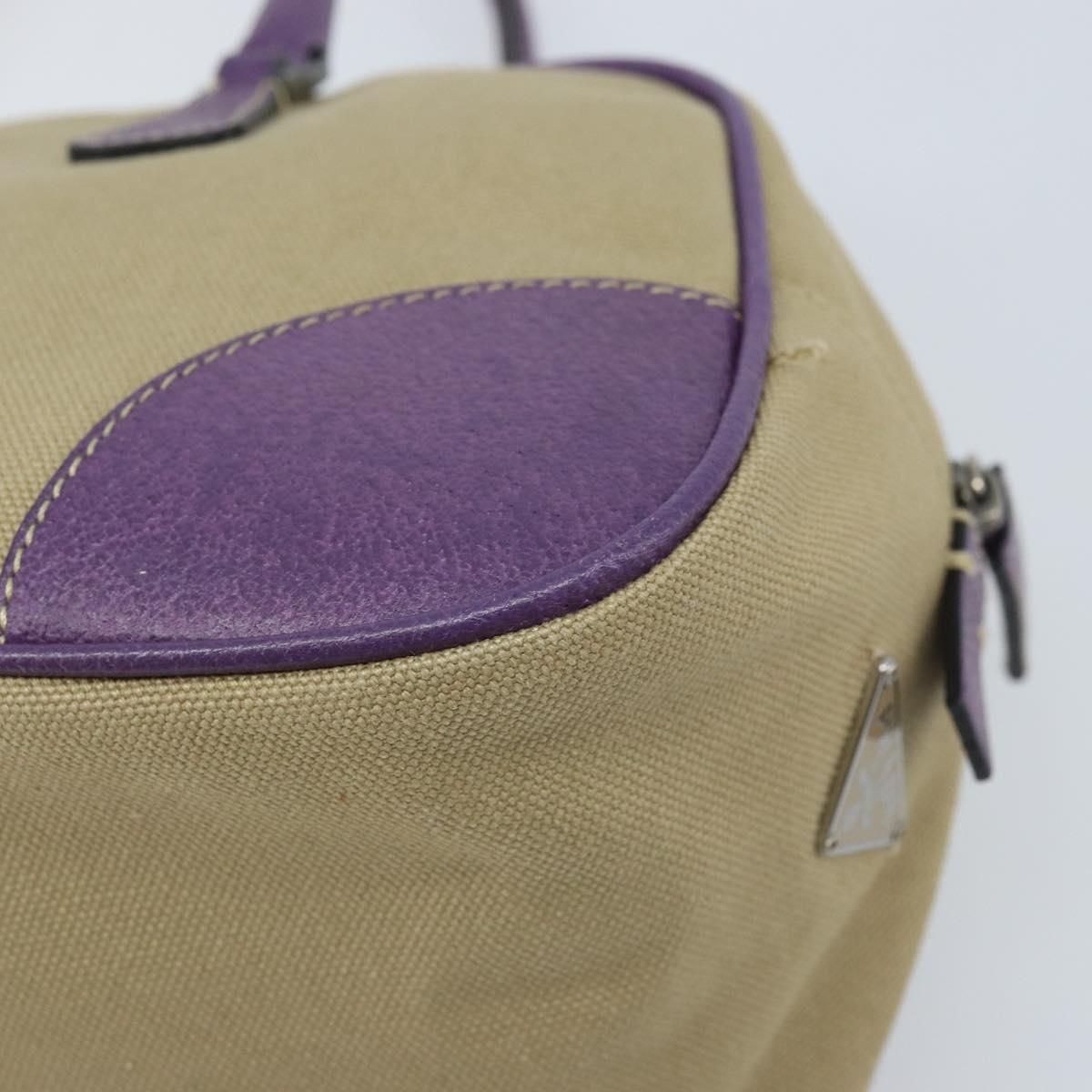 PRADA Hand Bag Canvas Beige Silver Auth 166793