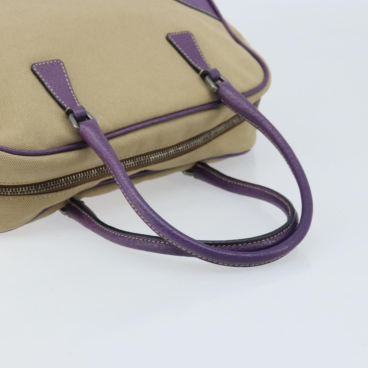 PRADA Hand Bag Canvas Beige Silver Auth 166793