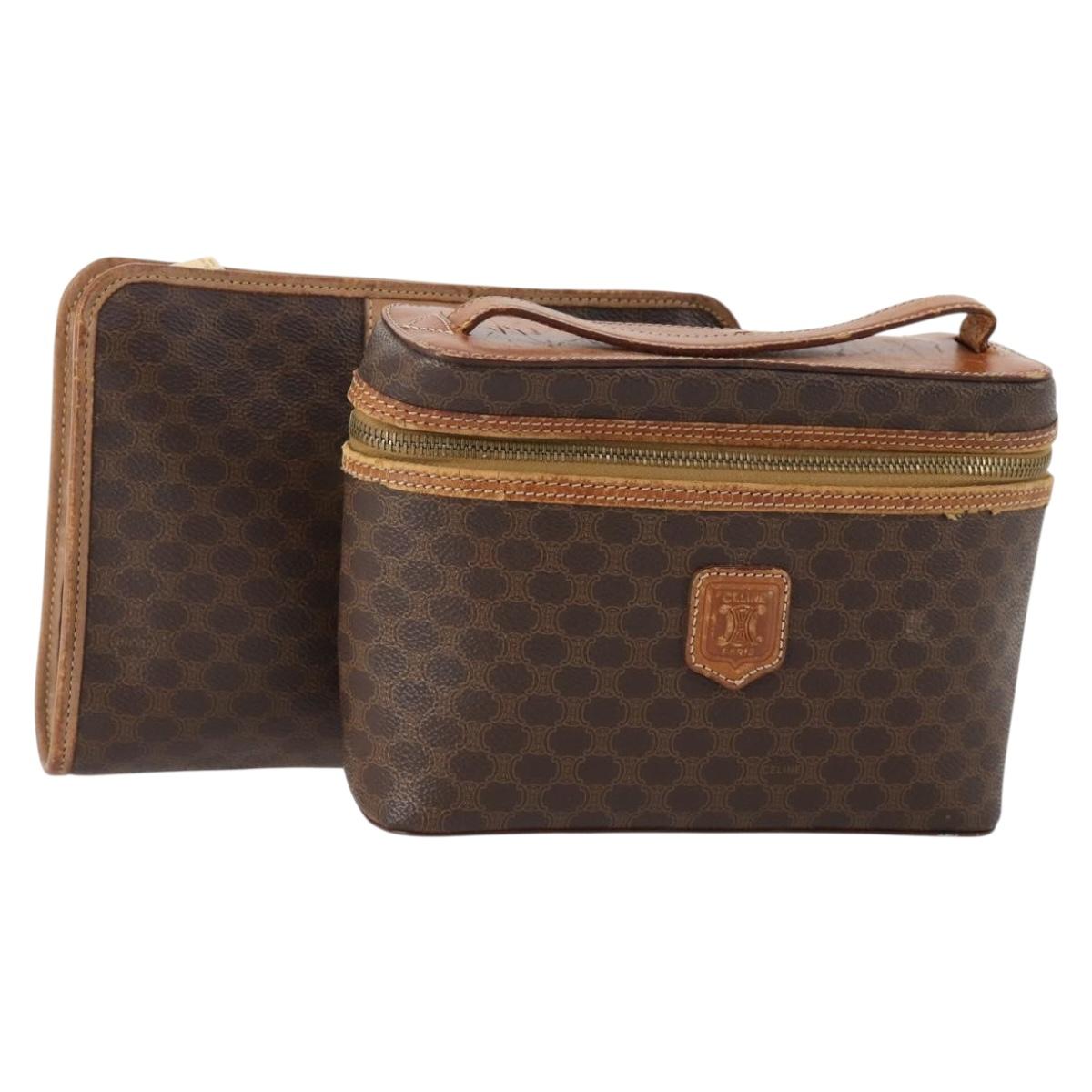 CELINE Macadam Canvas Pouch PVC Leather 2 Set Brown Auth 166796
