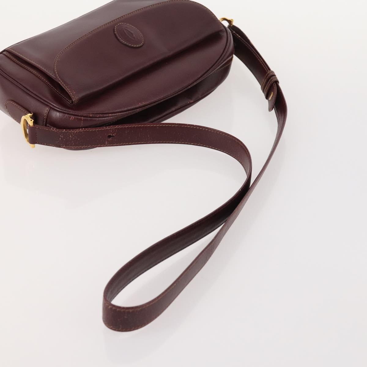 CARTIER Must Line Shoulder Bag Leather 3 Set Bordeaux Gold Auth 166800