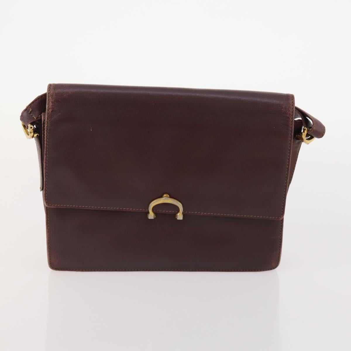 CARTIER Must Line Shoulder Bag Leather 3 Set Bordeaux Gold Auth 166800